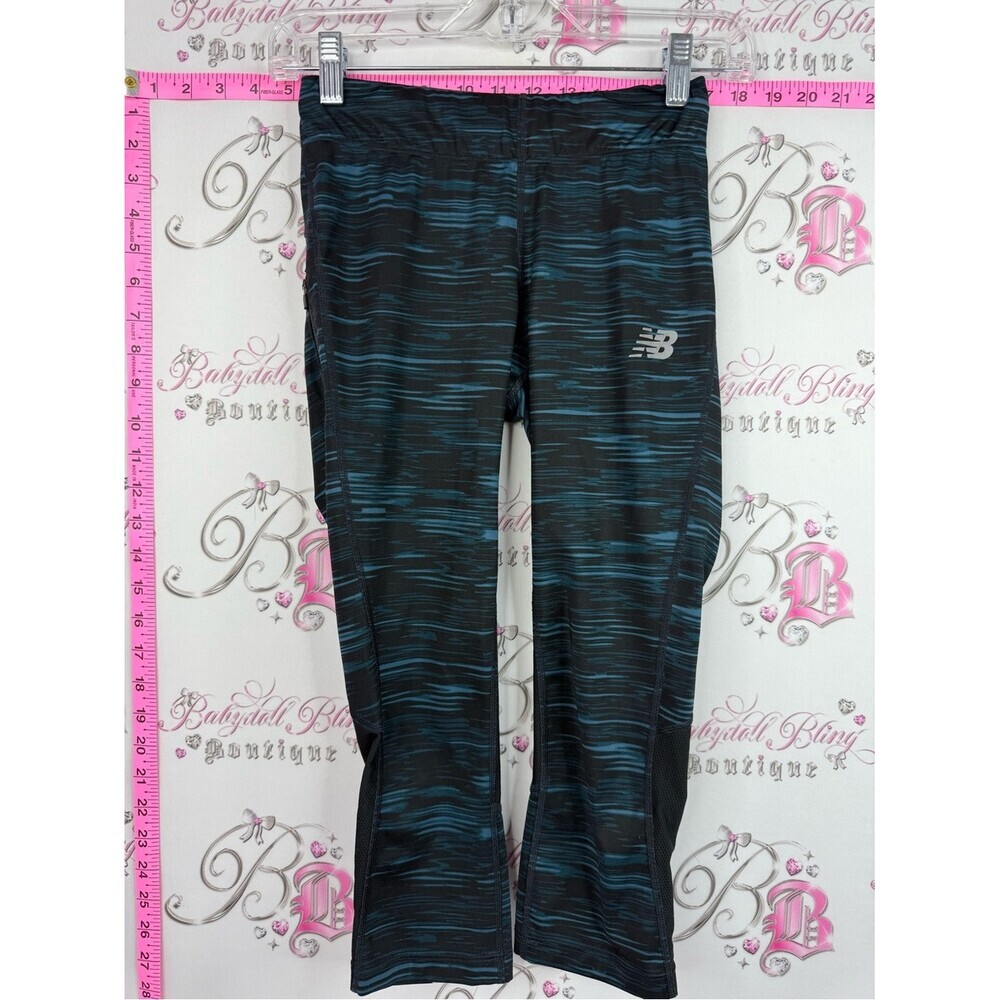 New Balance leggings capri tights Black and Teal Striped Athletic Leggings